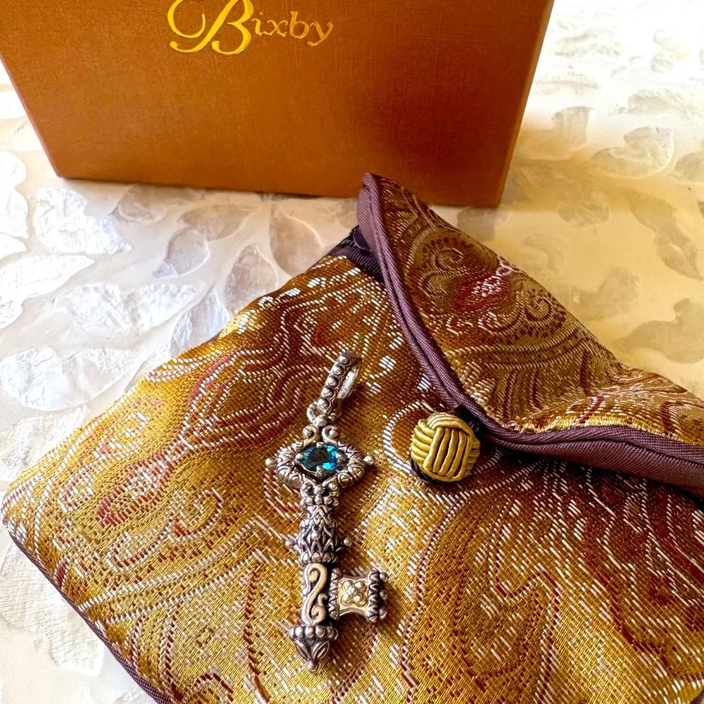 Barbara Bixby Sterling Silver 18k Gold Swiss Blue Topaz Key Charm❣️